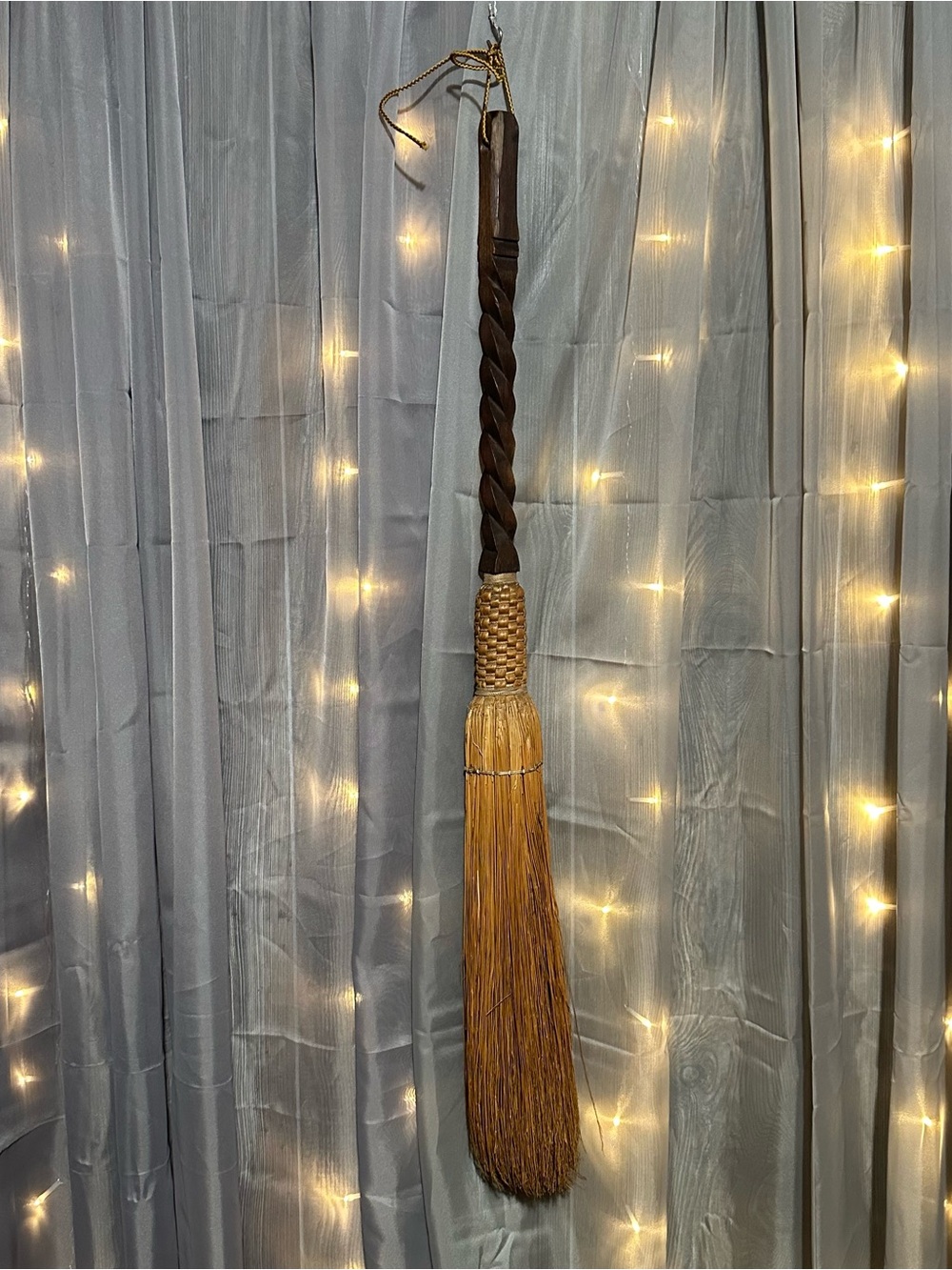 Spiraled wooden handle decorative witches broom cottagecore whimsygoth